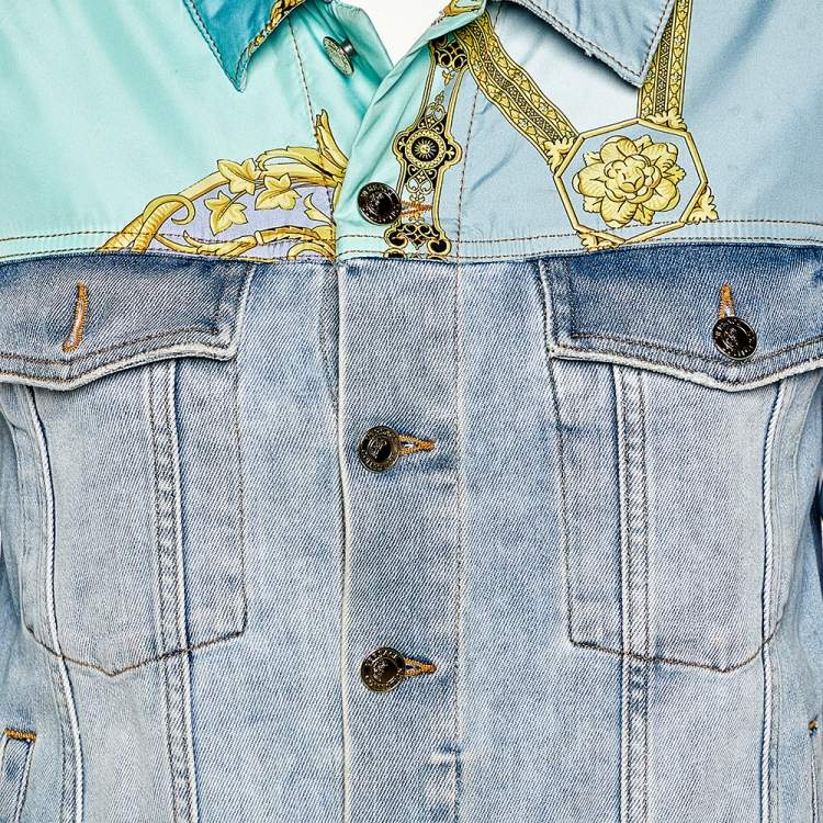 Pre Owned Versace Collection Blue Denim & Printed Synthetic Paneled Jacket M