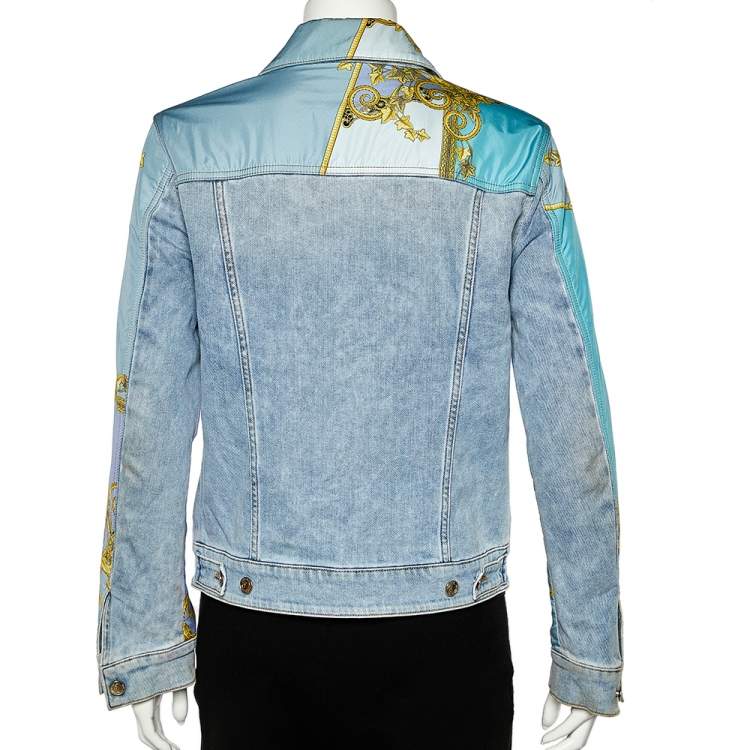 Pre Owned Versace Collection Blue Denim & Printed Synthetic Paneled Jacket M