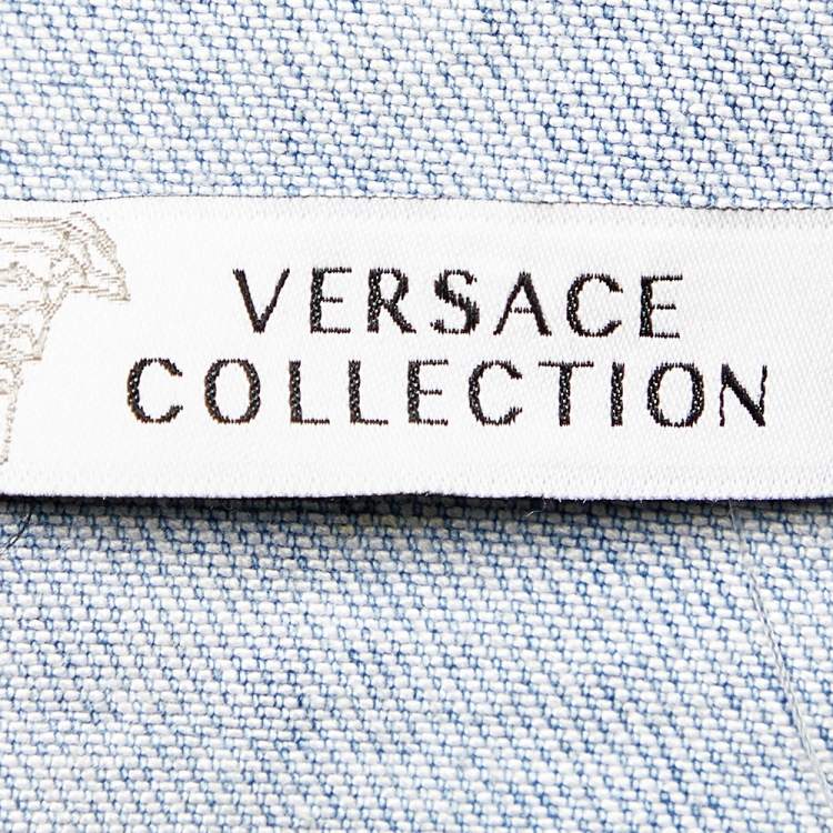 Pre Owned Versace Collection Blue Denim & Printed Synthetic Paneled Jacket M