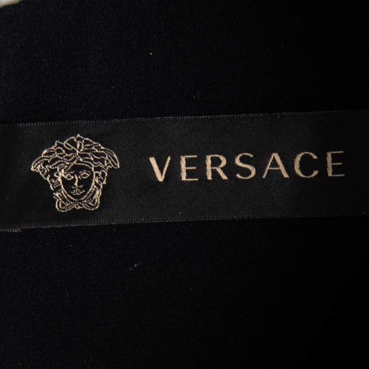 Pre Owned Versace Black Crepe Eyelet Leather Trim Detailed Sleeveless Short Dress S