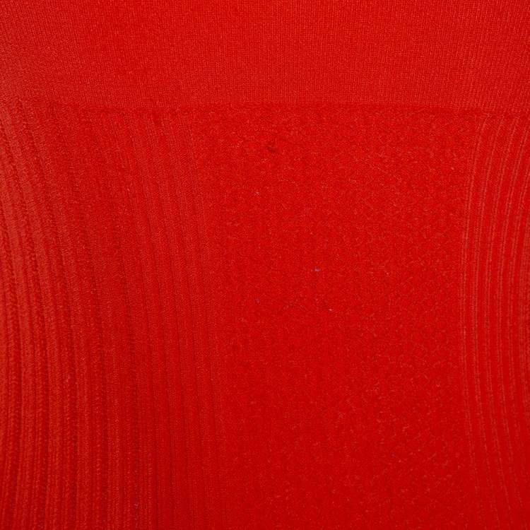 Pre Owned Versace Orange Textured Knit & Mesh Detailed Sheath Dress S