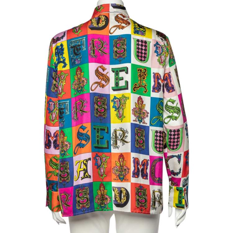 Pre Owned Versace Multicolor Baroque Alphabet Printed Silk Shirt M