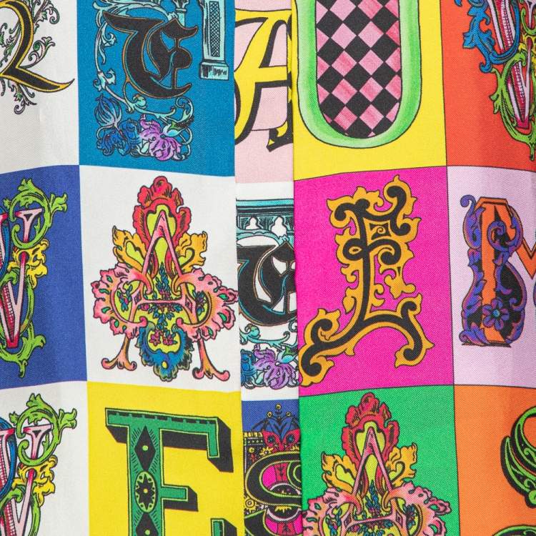 Pre Owned Versace Multicolor Baroque Alphabet Printed Silk Shirt M