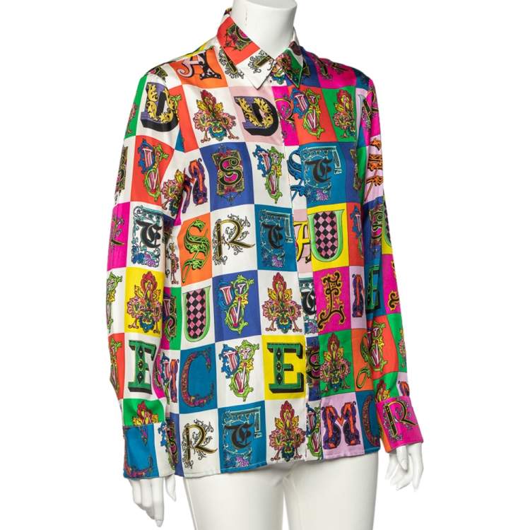 Pre Owned Versace Multicolor Baroque Alphabet Printed Silk Shirt M
