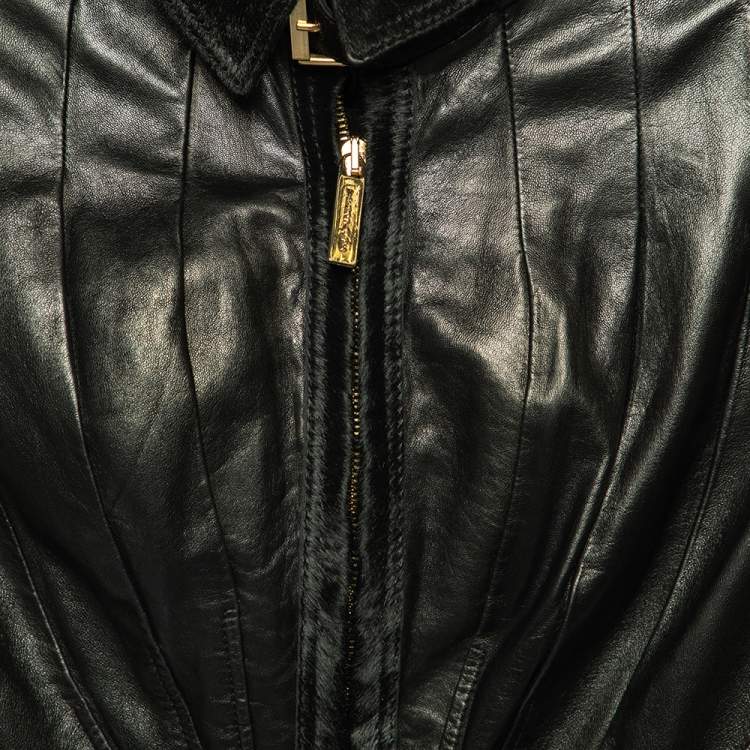 Pre Owned Versace Black Leather Fur Lined Biker Jacket S