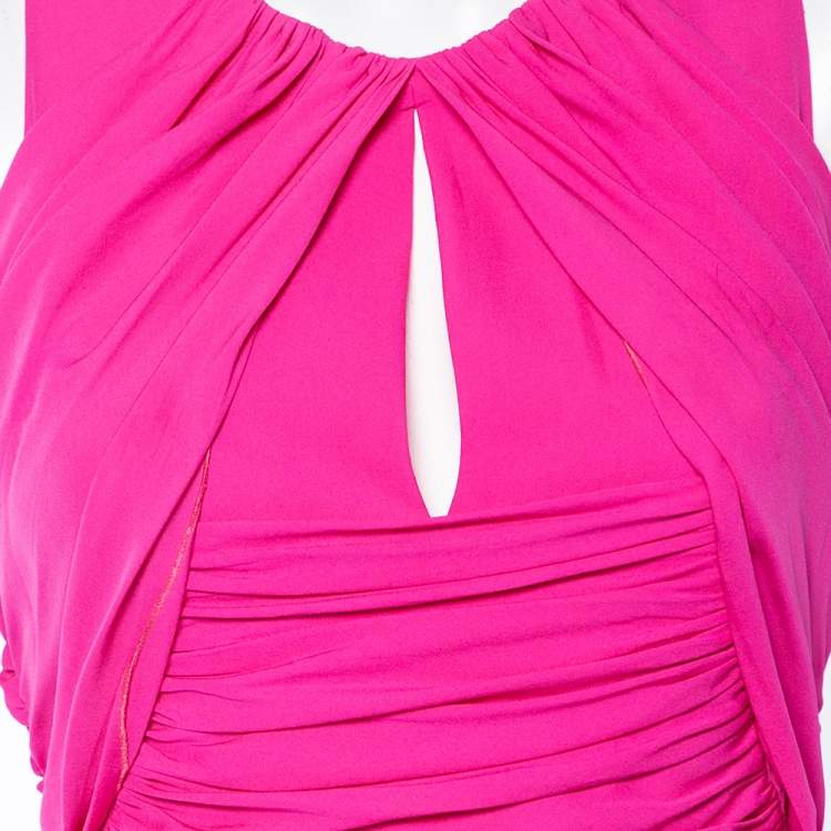 Pre Owned Versace Pink Silk Chiffon Draped Detail Sleeveless Maxi Dress M