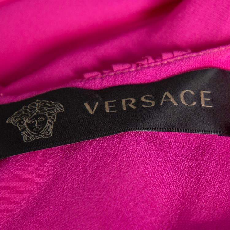 Pre Owned Versace Pink Silk Chiffon Draped Detail Sleeveless Maxi Dress M