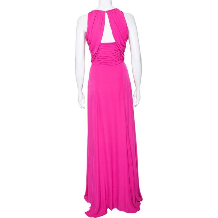 Pre Owned Versace Pink Silk Chiffon Draped Detail Sleeveless Maxi Dress M