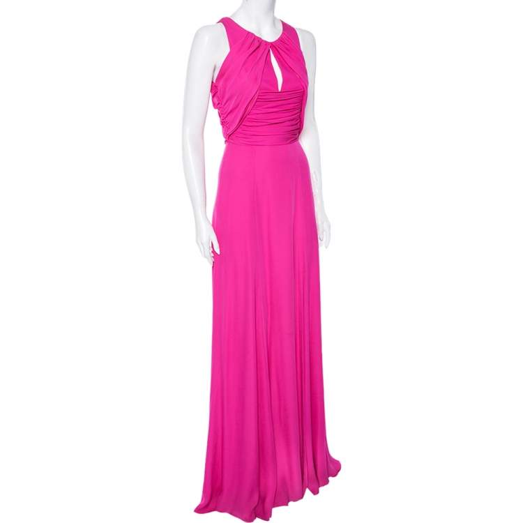 Pre Owned Versace Pink Silk Chiffon Draped Detail Sleeveless Maxi Dress M