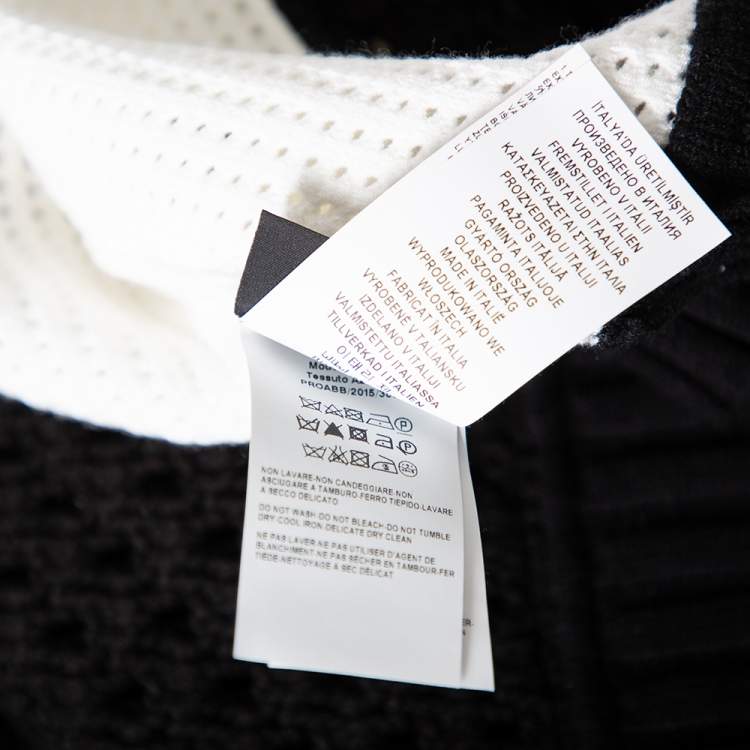 مملوكة مسبقًا Versace Monochrome Open Knit Contrast Trim Zip Front Sweater M