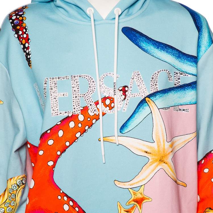 Pre Owned Versace Multicolor Embellished Logo Star Fish Printed Cotton Hooded Sweater Dress S
