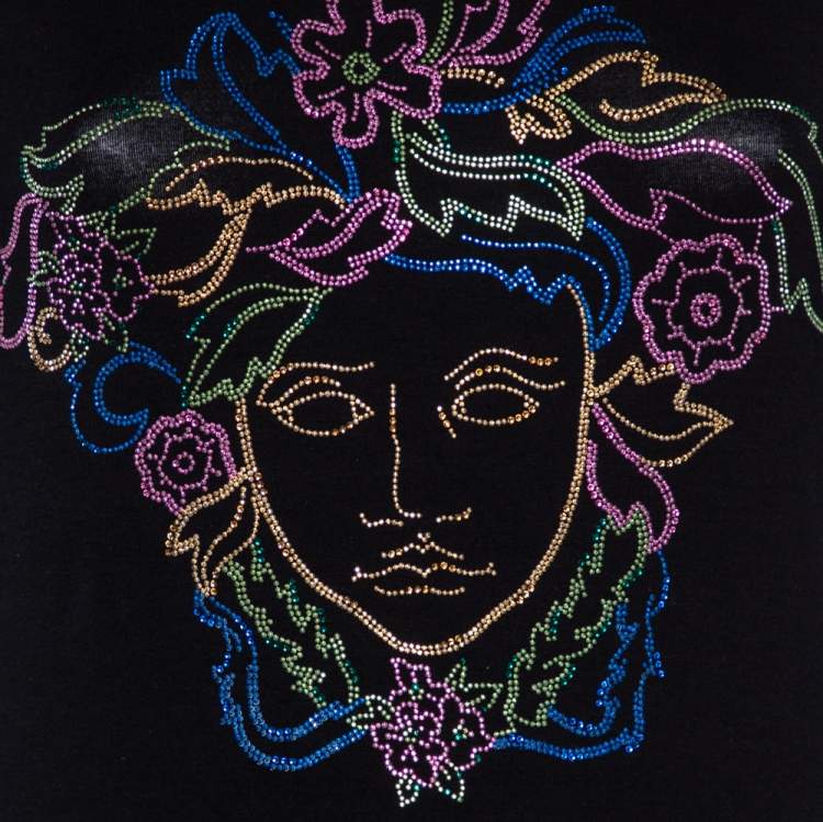 مملوكة مسبقًا Versace Black Jersey Medusa Embellished Short Sleeve T-Shirt M