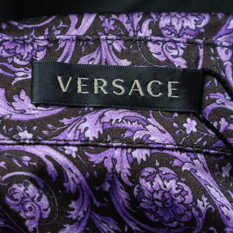 Pre Owned Versace Purple Printed Silk Button Front Shirt S