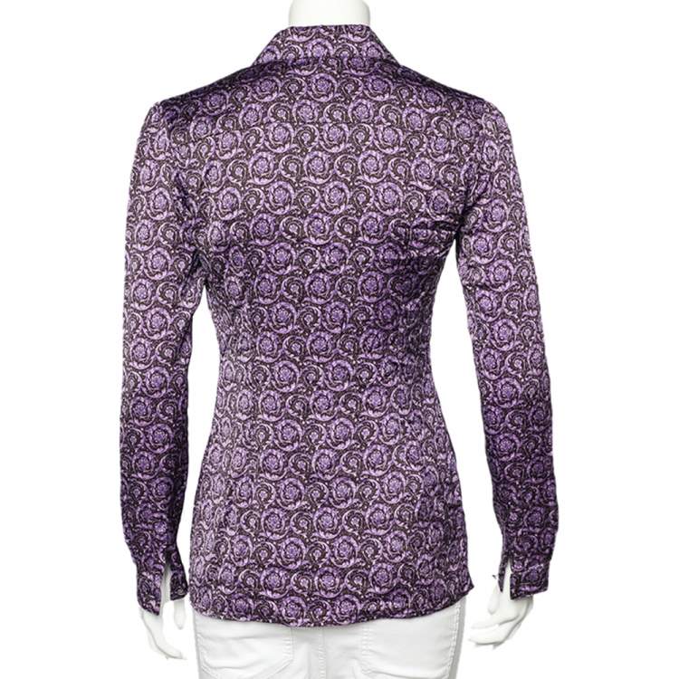 Pre Owned Versace Purple Printed Silk Button Front Shirt S