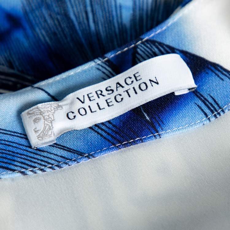 Pre Owned Versace Collection Blue Leaf Print Crepe Sleeveless Dress XS