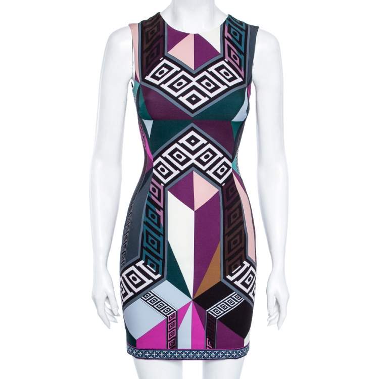 Pre Owned Versace Collection Multicolored Printed Crepe Sleeveless Mini Dress S