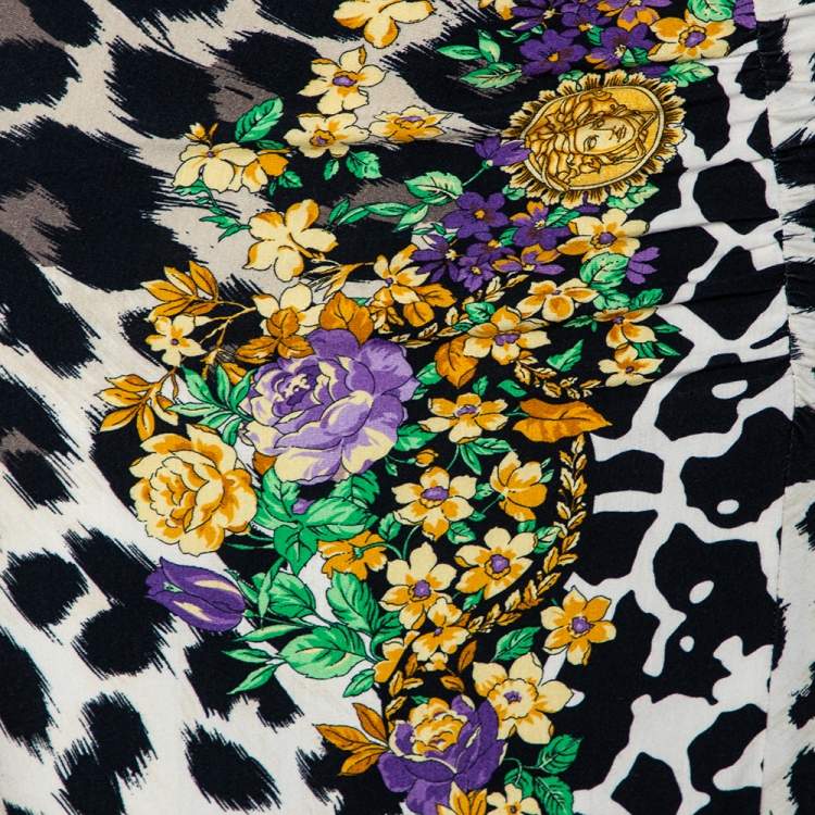 Pre Owned Versace Multicolored Printed Jersey Ruched Dress L