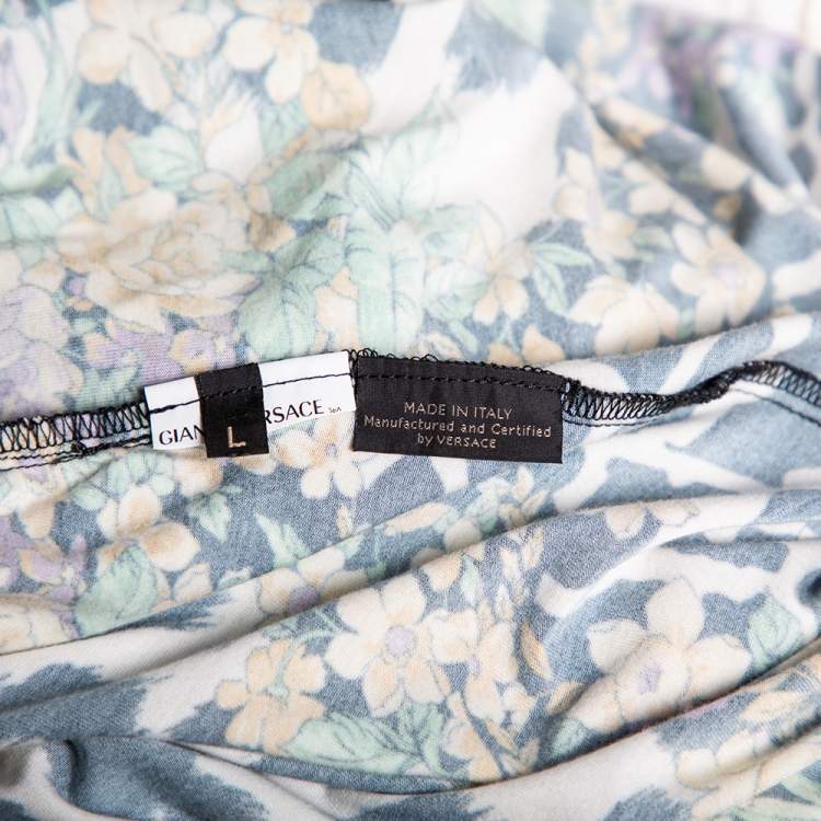 Pre Owned Versace Multicolored Printed Jersey Ruched Dress L