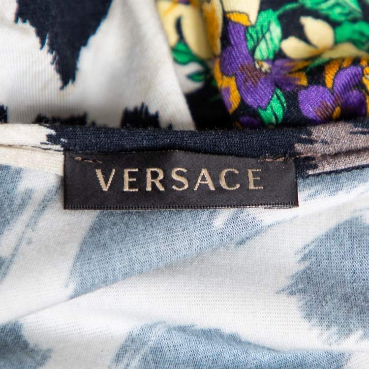Pre Owned Versace Multicolored Printed Jersey Ruched Dress L