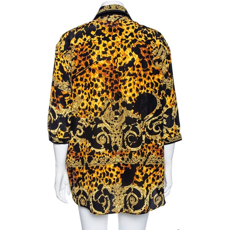 مملوكة مسبقًا Versace Multicolored Printed Silk Cut Out Sleeve Detail Blouse L