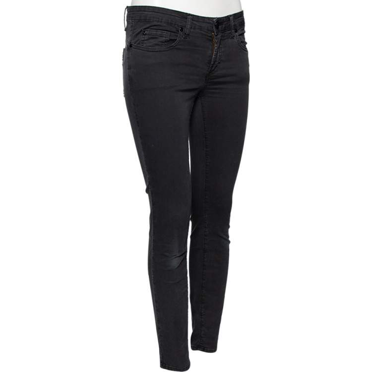 Pre Owned Versace Charcoal Grey Denim Stud Embellished Pocket Detailed Jeans S 