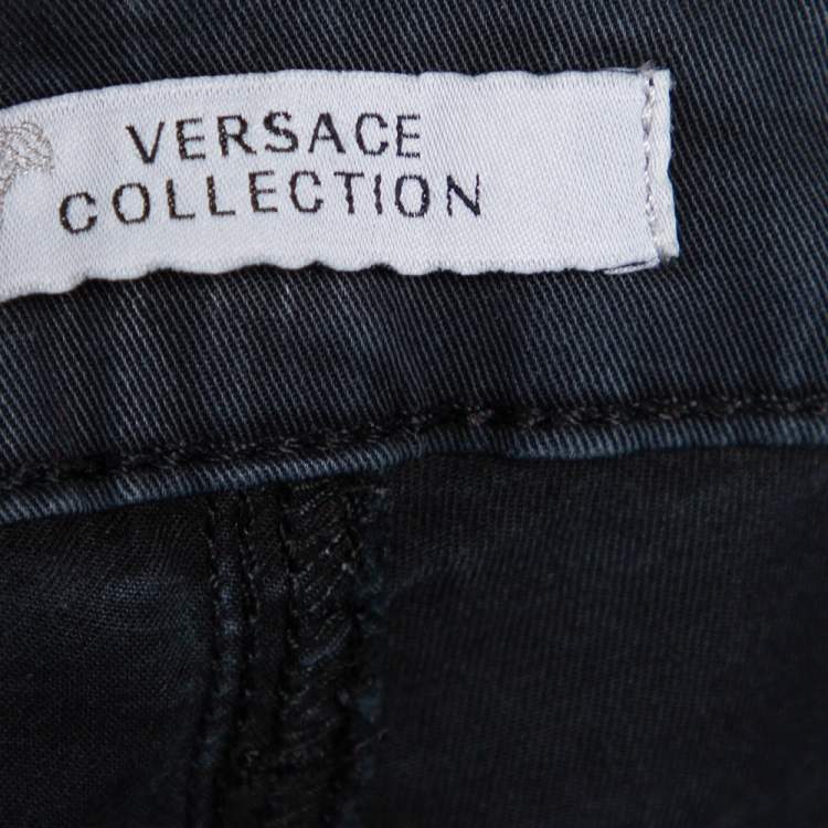 Pre Owned Versace Charcoal Grey Denim Stud Embellished Pocket Detailed Jeans S 