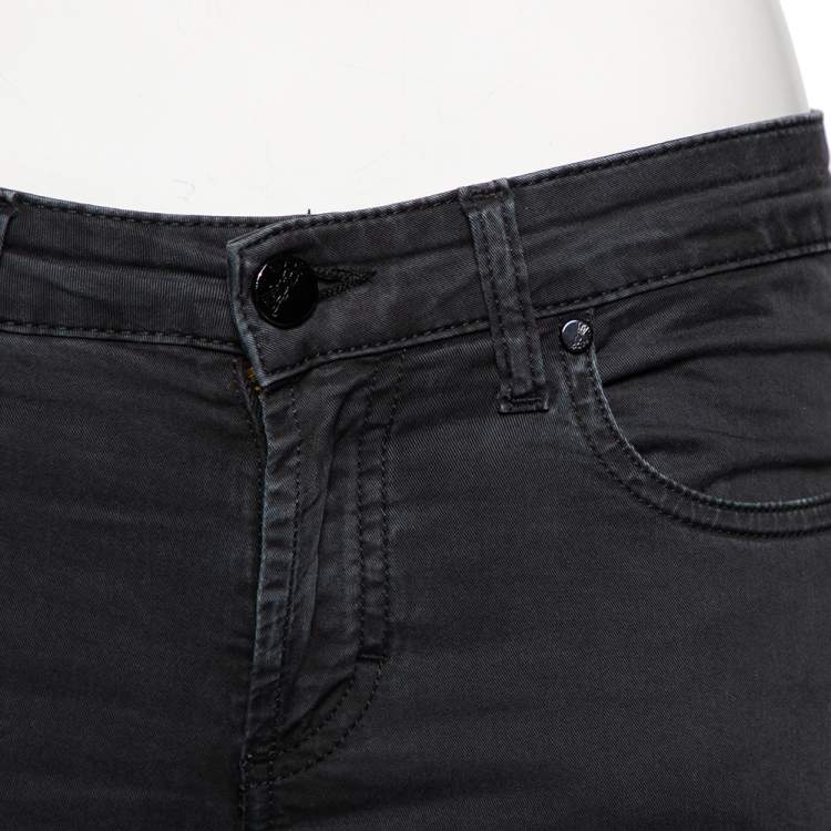 Pre Owned Versace Charcoal Grey Denim Stud Embellished Pocket Detailed Jeans S 