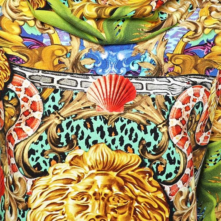 Pre Owned Versus Versace Multicolor Lion Parker Printed Cotton Fleece Hooded Sweatshirt L