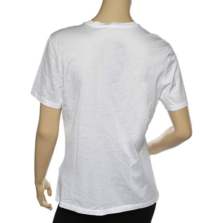 Pre Owned Versace White Logo Embellished Cotton Short Sleeve T-Shirt M