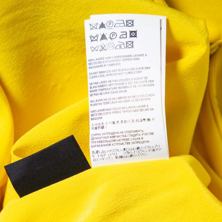 Pre Owned Versace Yellow Printed Silk Leather Trim Detailed Bodycon Dress S