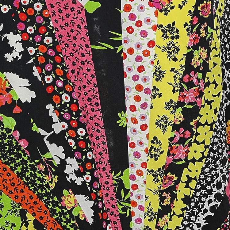 Pre Owned Versace Multicolor Floral Printed Silk Draped Maxi Skirt L
