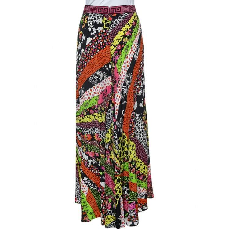 Pre Owned Versace Multicolor Floral Printed Silk Draped Maxi Skirt L
