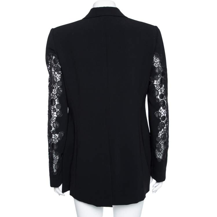 Pre Owned Versace Black Crepe & Lace Inset Detailed Single Breasted Blazer M