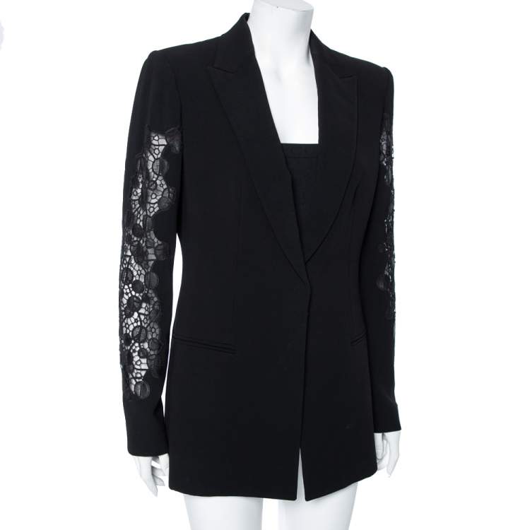 Pre Owned Versace Black Crepe & Lace Inset Detailed Single Breasted Blazer M