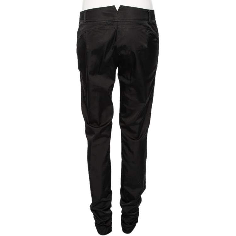 Pre Owned Versace Collection Black Cotton Blend Ruched Hem Trousers M
