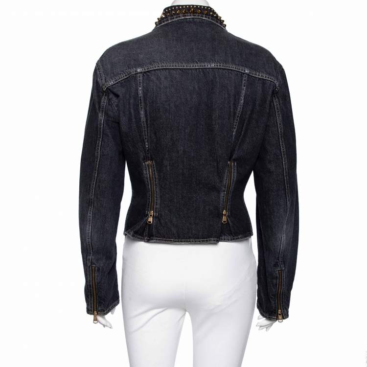 Pre Owned Versace Charcoal Grey Denim Rockstud Detail Button Front Jacket M
