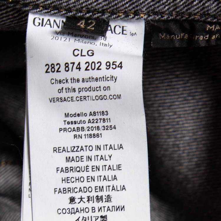 Pre Owned Versace Charcoal Grey Denim Rockstud Detail Button Front Jacket M