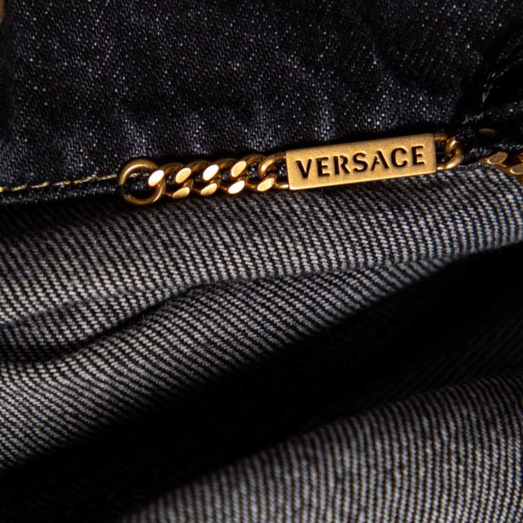 Pre Owned Versace Charcoal Grey Denim Rockstud Detail Button Front Jacket M