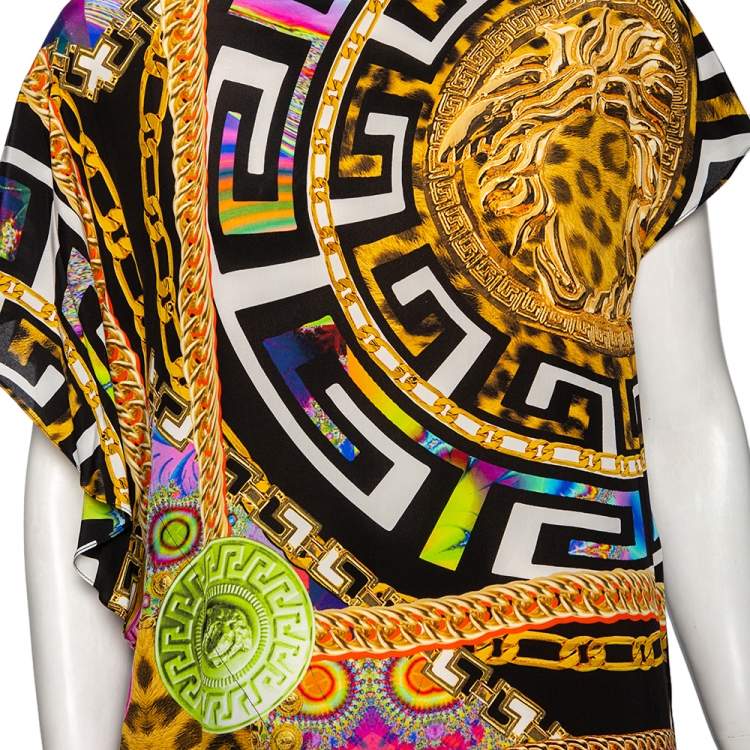 Pre Owned Versace Multicolored Medusa & Cheetah Printed Silk Blouse M 