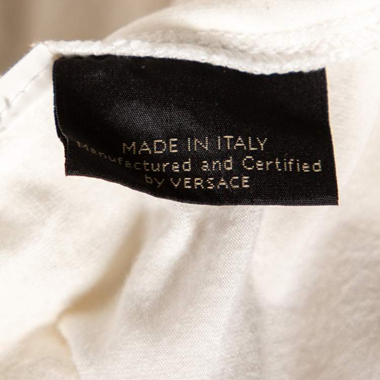مملوكة مسبقًا Versace Off-White Stretch Knit Medusa Embellished T-Shirt S 