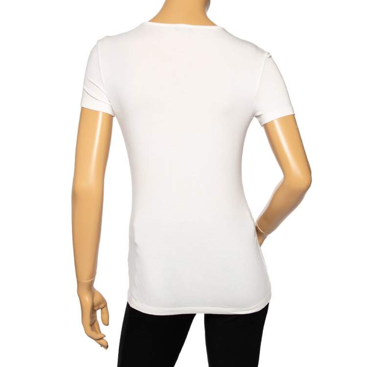 مملوكة مسبقًا Versace Off-White Stretch Knit Medusa Embellished T-Shirt S 