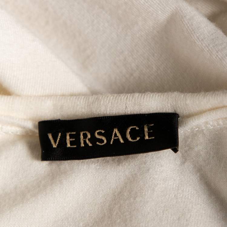 مملوكة مسبقًا Versace Off-White Stretch Knit Medusa Embellished T-Shirt S 