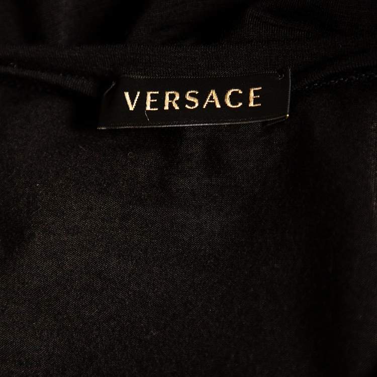 Pre Owned Versace Black Stretch Knit Medusa Embellished T-Shirt S