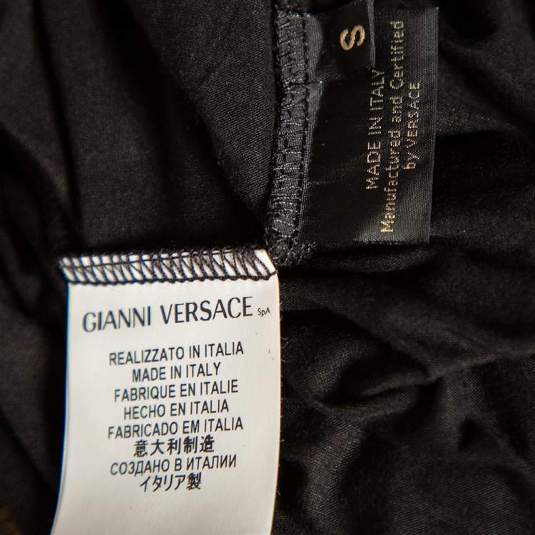 Pre Owned Versace Black Stretch Knit Medusa Embellished T-Shirt S