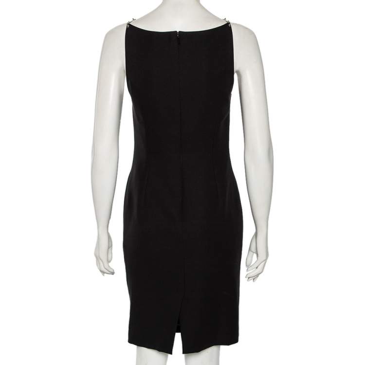 Pre Owned Versace Black Silk Crepe & Metal Chain Detailed Dress S 