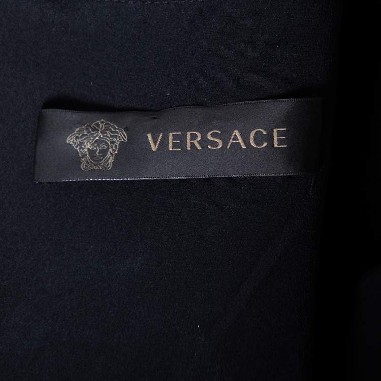 Pre Owned Versace Black Silk Crepe & Metal Chain Detailed Dress S 