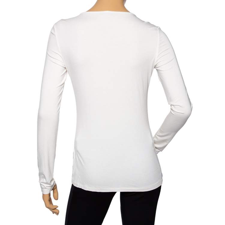 Pre Owned Versace Off-White Embellished Jersey Long Sleeve T-Shirt M