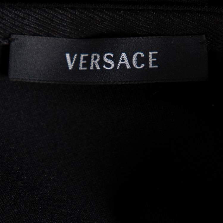 Pre Owned Versace Black Stretch Knit Slit Detail Asymmetric One-Sleeve Dress M 