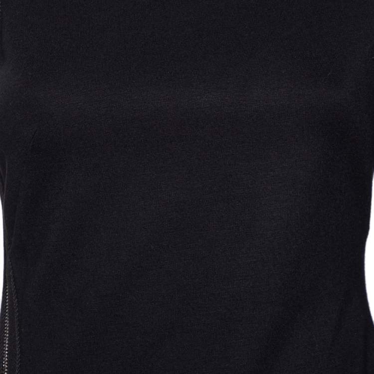 Pre Owned Versace Black Stretch Knit Slit Detail Asymmetric One-Sleeve Dress M 