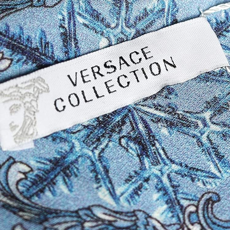 Pre Owned Versace Blue Baroque Printed Crepe Sheath Dress M